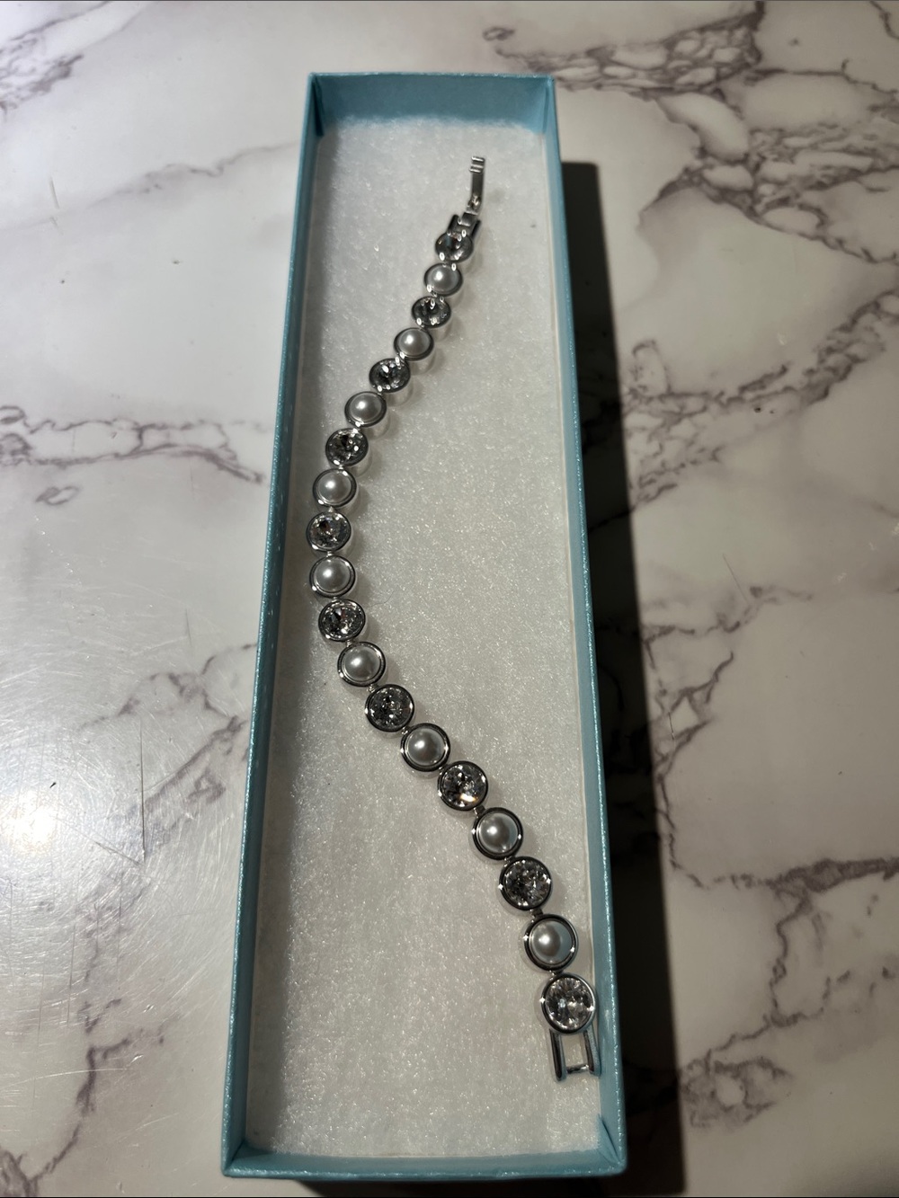 Touchstone Crystal Silver Pearl & Clear Crystal Bracelet